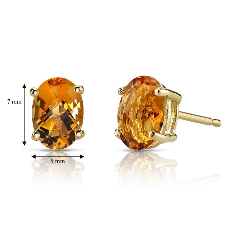 14K Yellow Gold Oval Shape 1.5 Carats Citrine Stud Earrings