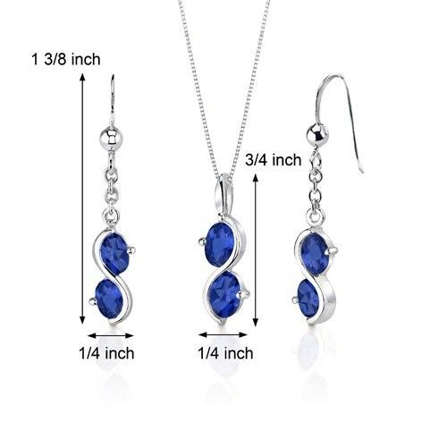 Created Sapphire Pendant Earrings Necklace Sterling Silver Rhodium Nic