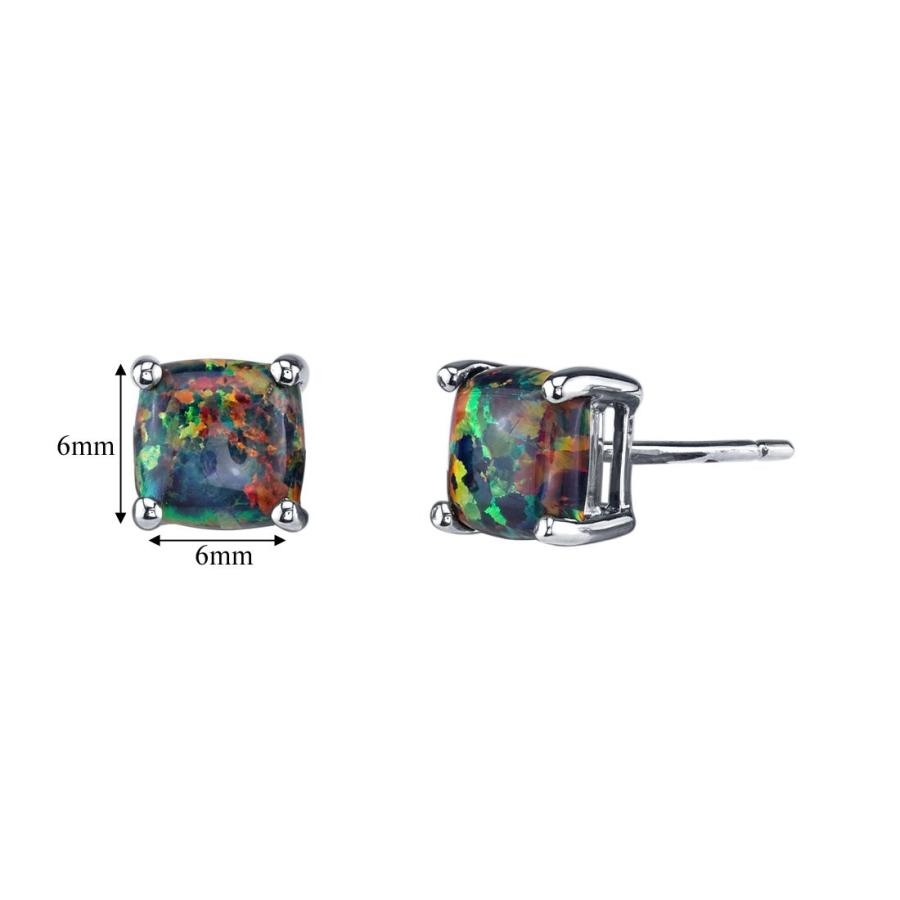 14K White Gold Cushion Cut Created Black Opal Stud Earrings