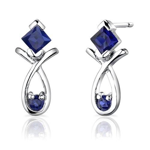 Created Sapphire Pendant Earrings Necklace Sterling Silver Rhodium Nic