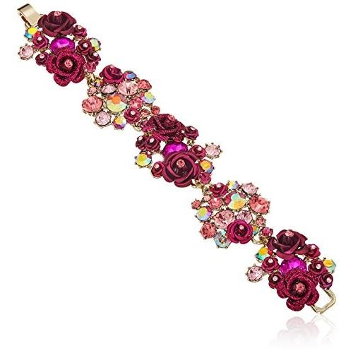 Betsey Johnson Roses Gold and Pink Floral Cluster Bracelet