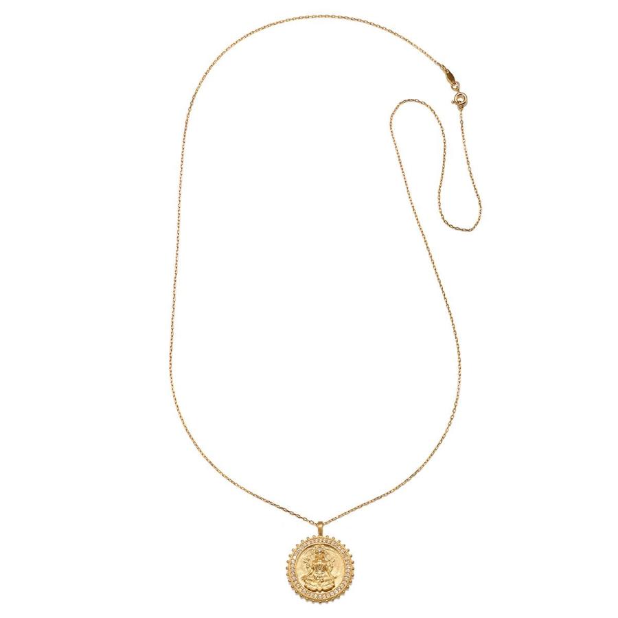 Satya Jewelry Womens White Topaz Gold Lakshmi Pendant Necklace 30-Inch