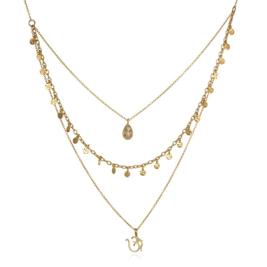 Satya Jewelry Citrine Gold Plate Om Triple Chain Necklace， 20