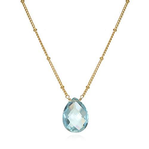 Satya Jewelry Women's Blue Topaz Gold Pear Shape Drop Necklace 18-Inch