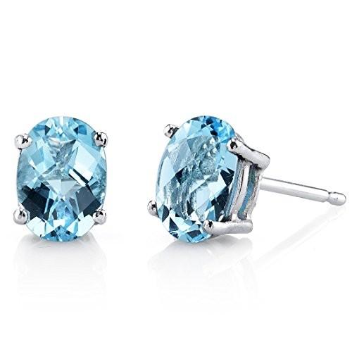 14 Karat White Gold Oval Shape 2.00 Carats Swiss Blue Topaz Stud Earri