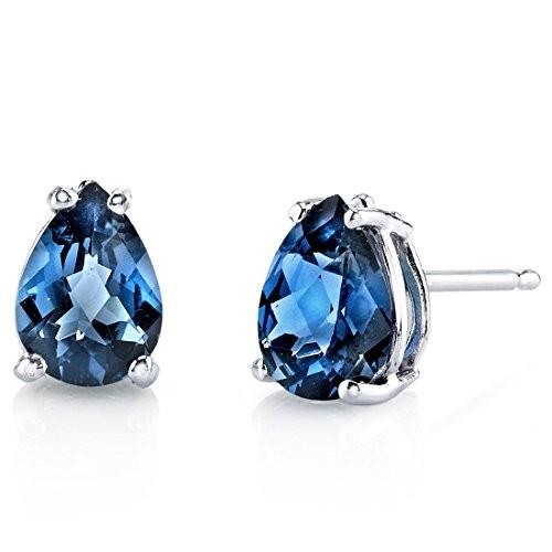 14 Karat White Gold Pear Shape 1.50 Carats London Blue Topaz Stud Earr