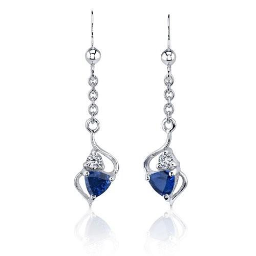 Created Sapphire Pendant Earrings Necklace Set Sterling Silver Trillio