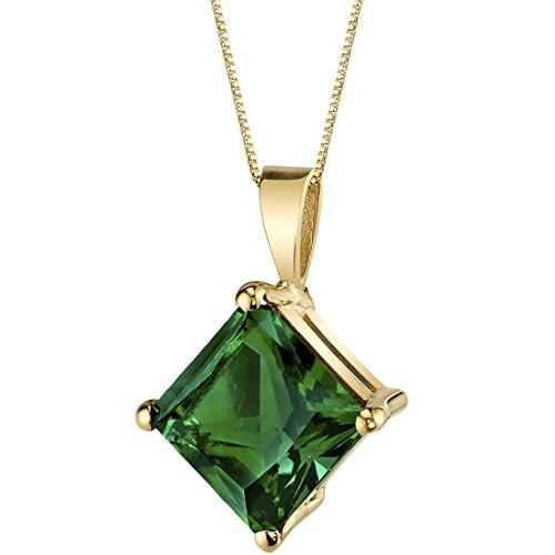 【お気に入り】 14 Karat Yellow Gold Princess Cut 2.25 Carats Created Emerald Pendant ネックレス、ペンダント