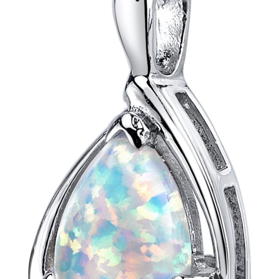 Created Opal Pendant Necklace Sterling Silver Pear Shape 1.50