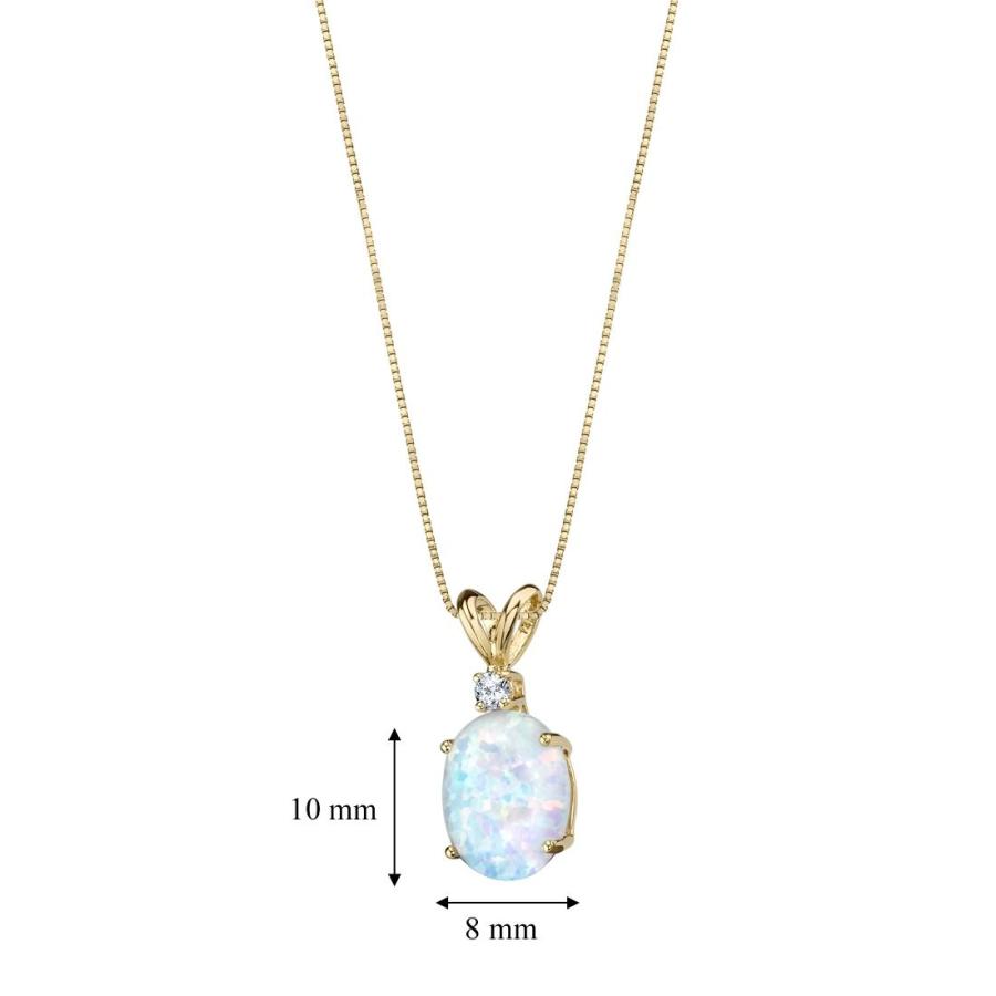 14 Karat Yellow Gold Oval Shape Created Opal Diamond Pendant
