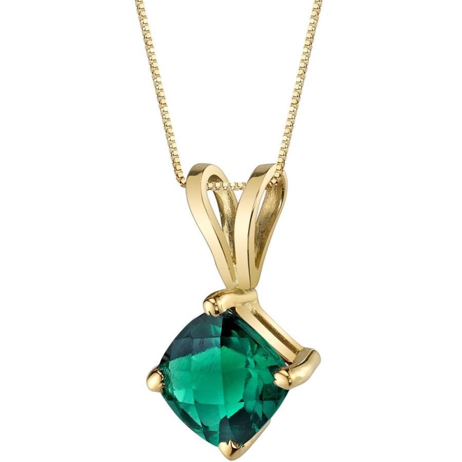 14 Karat Yellow Gold Cushion Cut 0.75 Carats Created Emerald Pendant