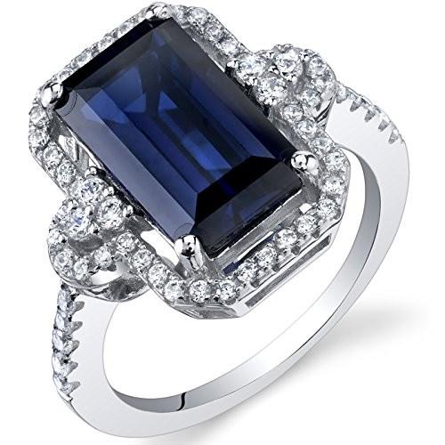 Peora Created Sapphire Cocktail Ring Sterling Silver 4.50 Carats Octag