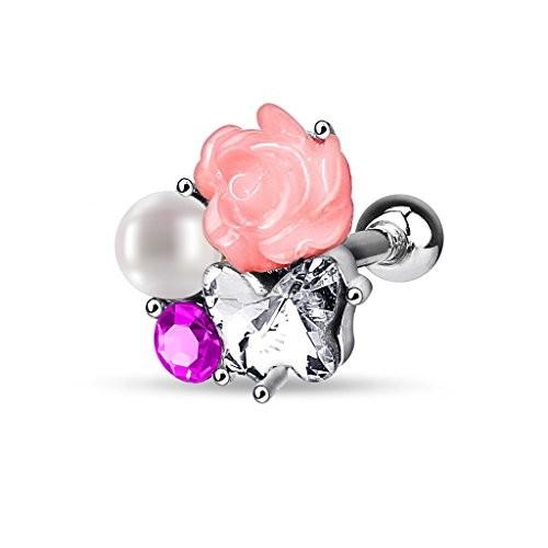 Fimo Flower and Imitation Pearl CZ Tragus Barbell 316L Surgical Steel :20190420193731 02083 b:twilight shop