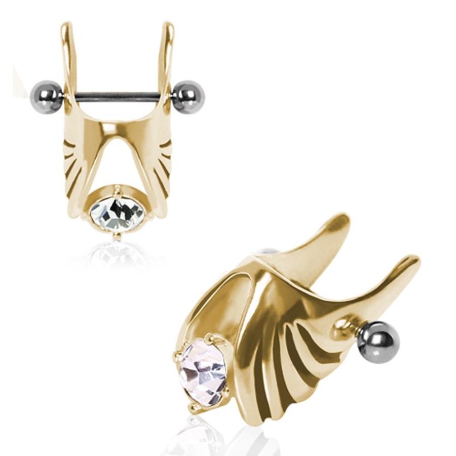 【おまけ付】 with Wings Angel Feathered Gem Plated Gold Earring Cartilage ネックレス、ペンダント
