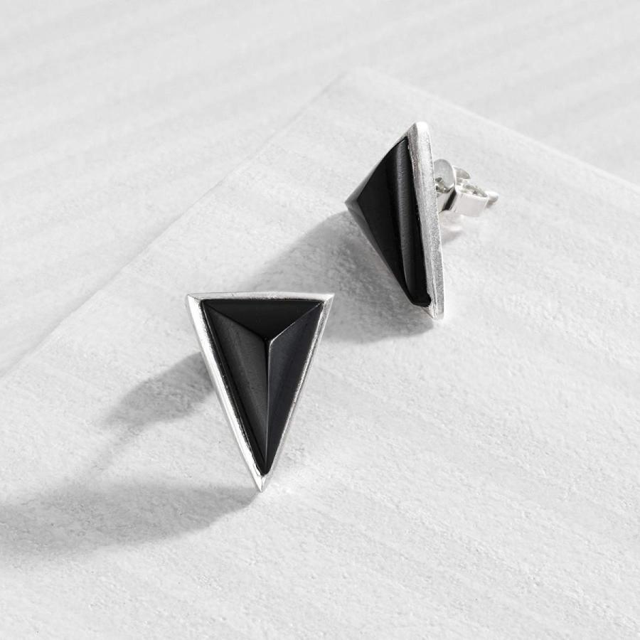 Silpada 'Triangle Edge' Natural Black Agate Stud Earrings in Sterling