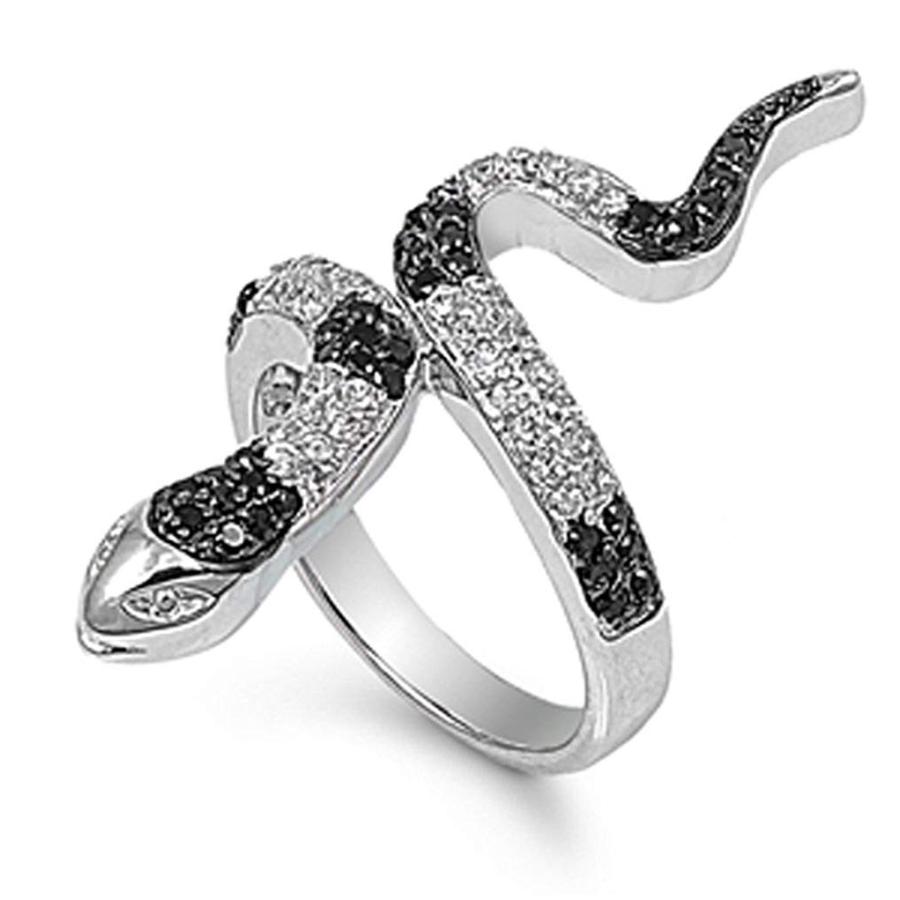 Black Simulated CZ Polished Micro Pave Snake Ring New .925