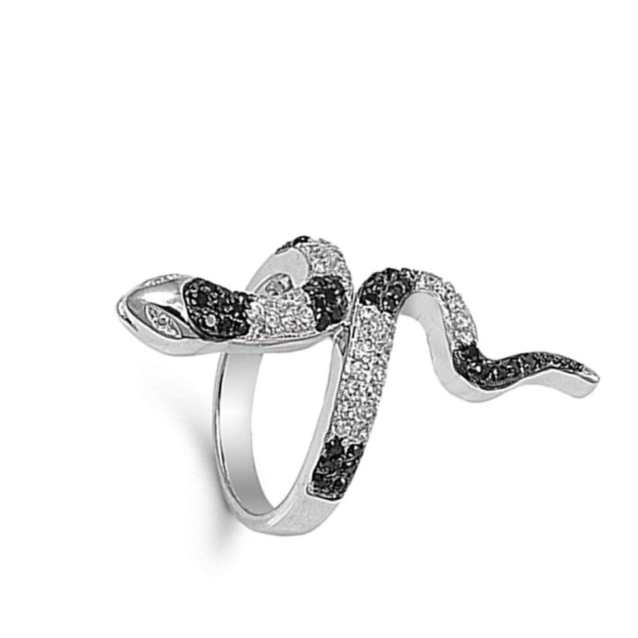 Black Simulated CZ Polished Micro Pave Snake Ring New .925