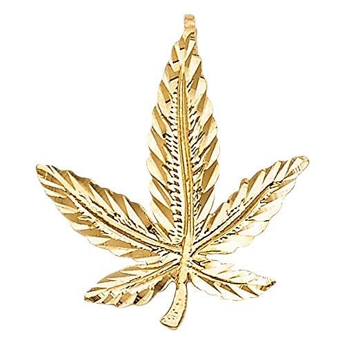 14k Yellow Gold Realistic Pot Leaf Pendant Marijuana Diamond-Cut Weed