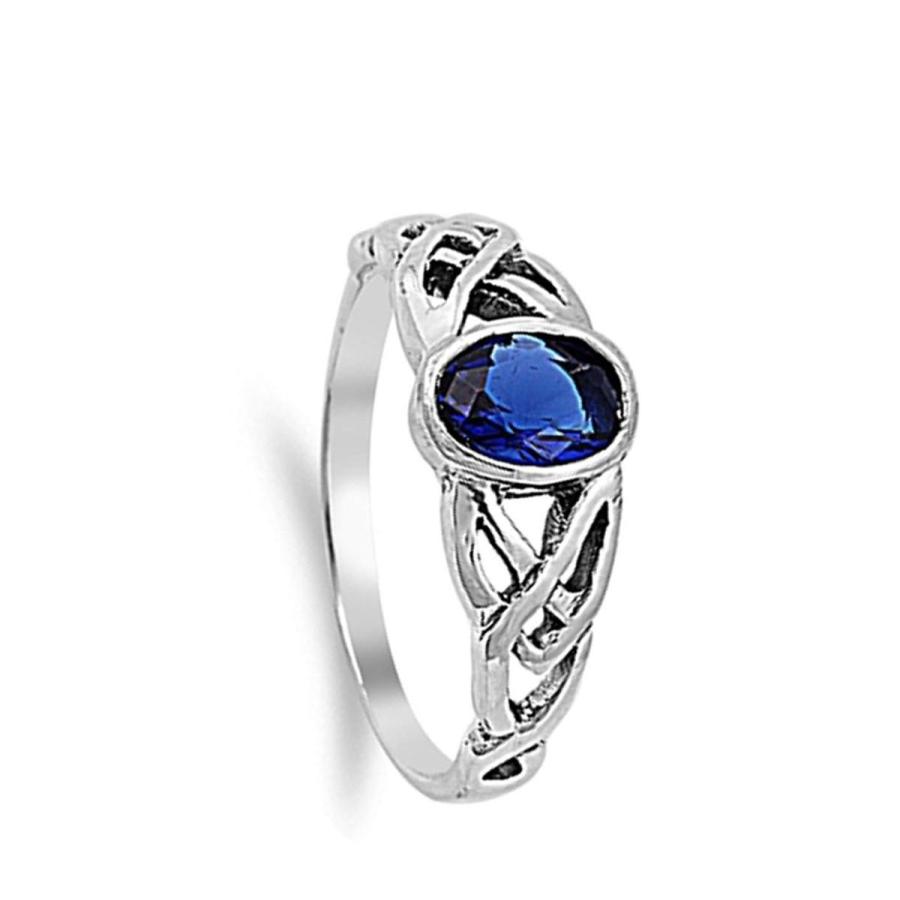 芸能人愛用 Ring Knot Celtic Sapphire Simulated Blue Oval New Silver Sterling .925 ネックレス、ペンダント