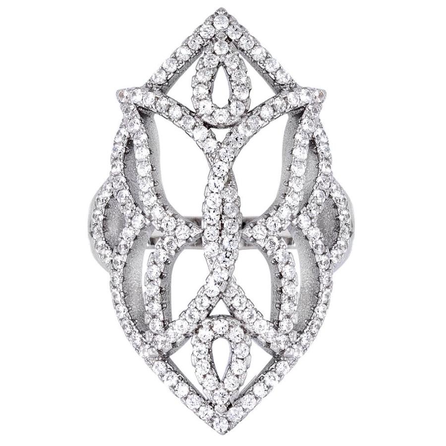 Sterling Silver Cubic Zirconia Long Ring Micro pave Butterfly 1 1/4 in