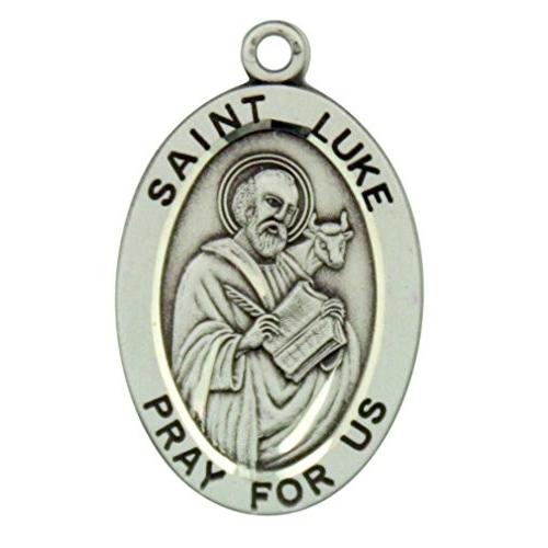 Sterling Silver Patron Saint Luke Pray for Us Pendant, 1 1/16 Inch