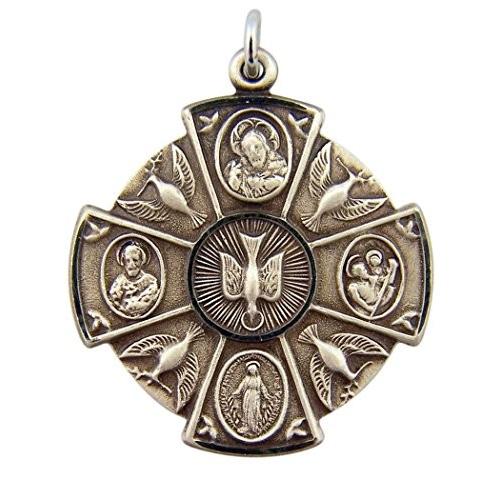 HMHInc Sterling Silver Round Four 4-Way Cross Holy Spirit Dove Medal,