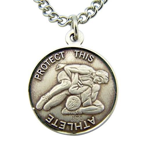 Sterling Silver Saint St Sebastian Wrestling Sports Athlete Medal Pend