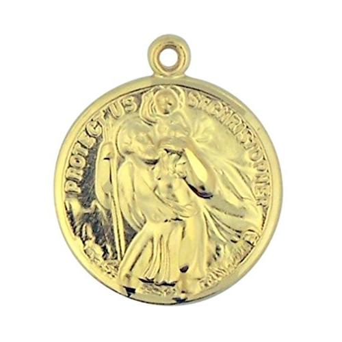 Gold over Sterling Silver 7/8 Inch Saint Christopher St Raphael Medal