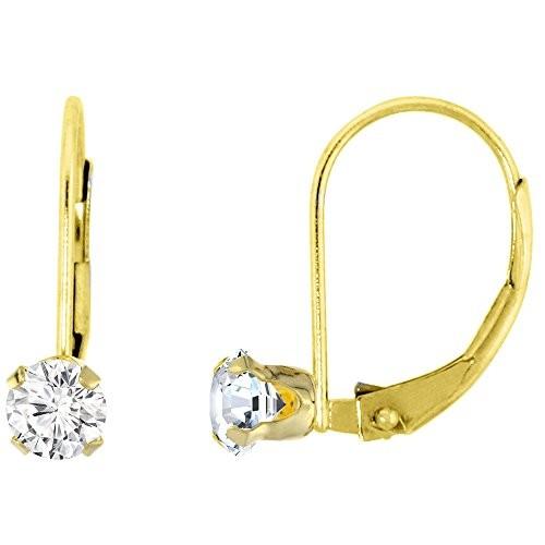 3mm 10k Yellow Gold Cubic Zirconia Leverback Earrings Round 0.22 ct, 9