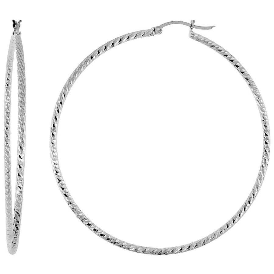 Sterling Silver Diamond cut Hoop Earrings, 2 1/2 inch wide