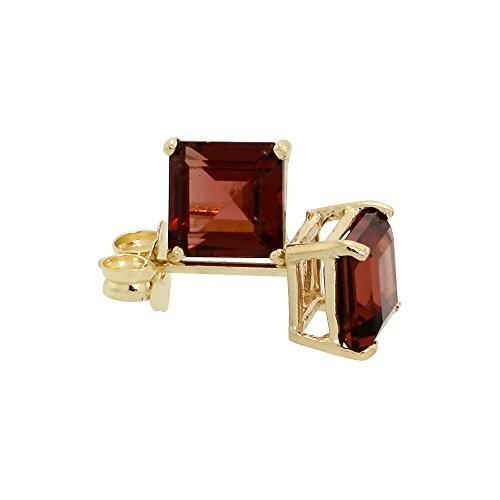 14K Yellow Gold 5 mm Natural Garnet Square Stud Earrings 1 cttw Januar