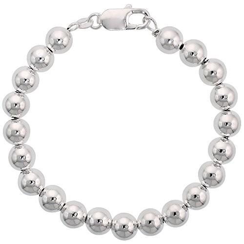 Sterling Silver Bead Bracelet 8mm Plain Italy, 8 inch