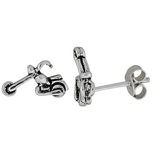 【返品不可】 Tiny Sterling Silver MOTORCYCLE Stud Earrings 7/16 inch ネックレス、ペンダント