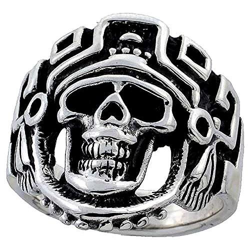 Sterling Silver Aztec King Skull Ring for Women 1 inch size 9.5