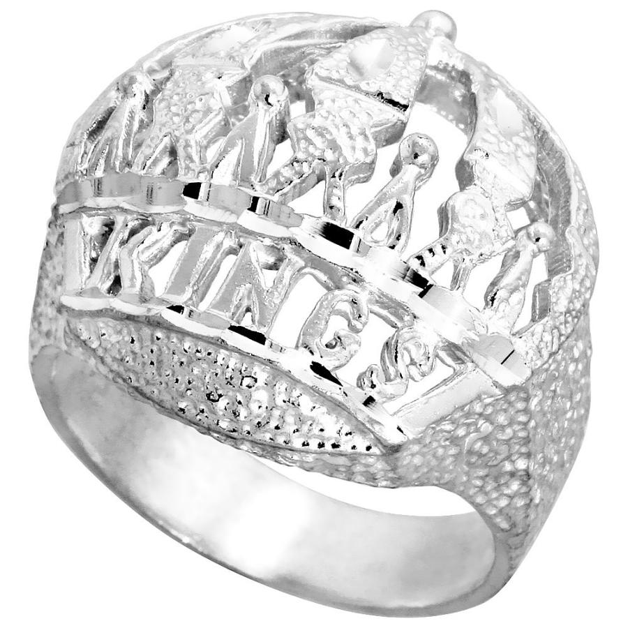 Sterling Silver Kings Crown Ring Large Domed Diamond Cut Finish 1 1/16