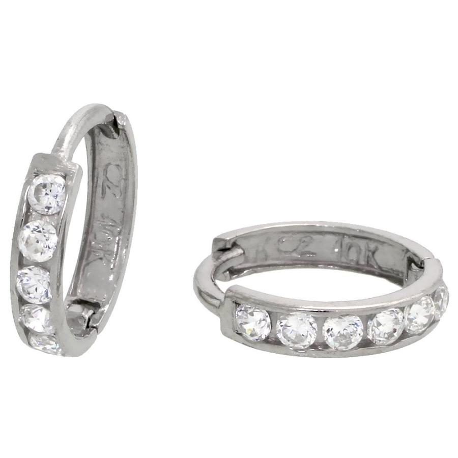 10k White Gold Hoop Earrings w/ CZ Stones, 7/16 in. (11mm) diameter