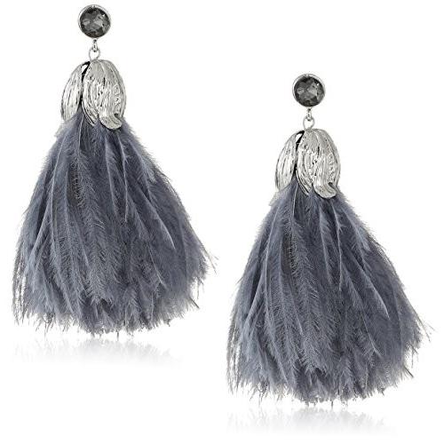 Badgley Mischka Womens Blue Feather Drop Earrings, Silver Tone, One Si