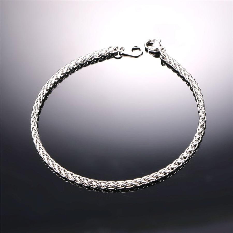 U7 3mm Stainless Steel Twisted Rope Wheat Chain Bracelet,8.3 Inches Le