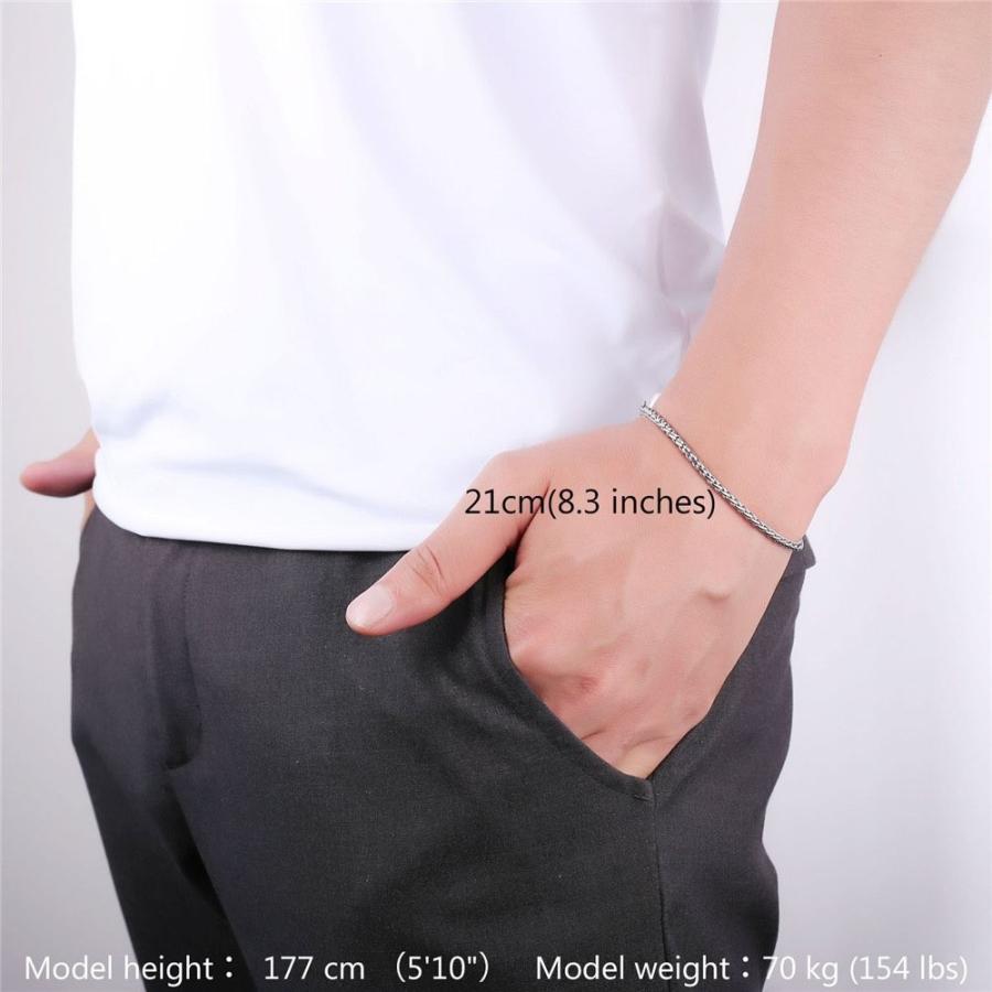 U7 3mm Stainless Steel Twisted Rope Wheat Chain Bracelet,8.3 Inches Le