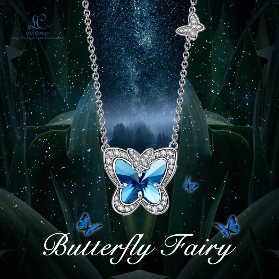 LADY COLOUR Mothers Day Necklace Gifts Blue Butterfly Necklace for