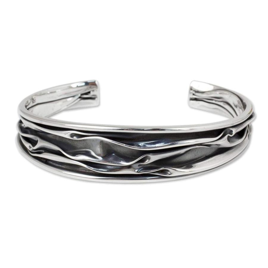 NOVICA Oxidized .925 Sterling Silver Abstract Design Cuff Bracelet 'Na