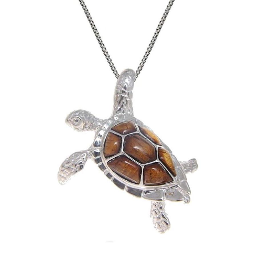 Aloha Jewelry Company Sterling Silver Koa Wood 3D Turtle Necklace Pend