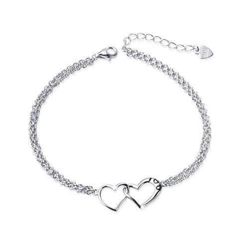 S925 Sterling Silver I Love U Forever Love Heart Double Chain Bracelet 5