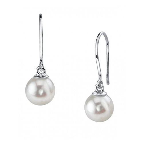 THE PEARL SOURCE 14K Gold 7.5-8mm AAA Quality Round Genuine White Akoy