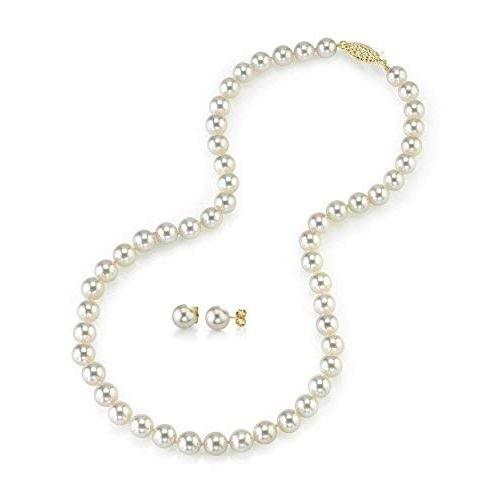 THE PEARL SOURCE 14K Gold 7.5-8mm AAA Quality Round White Akoya