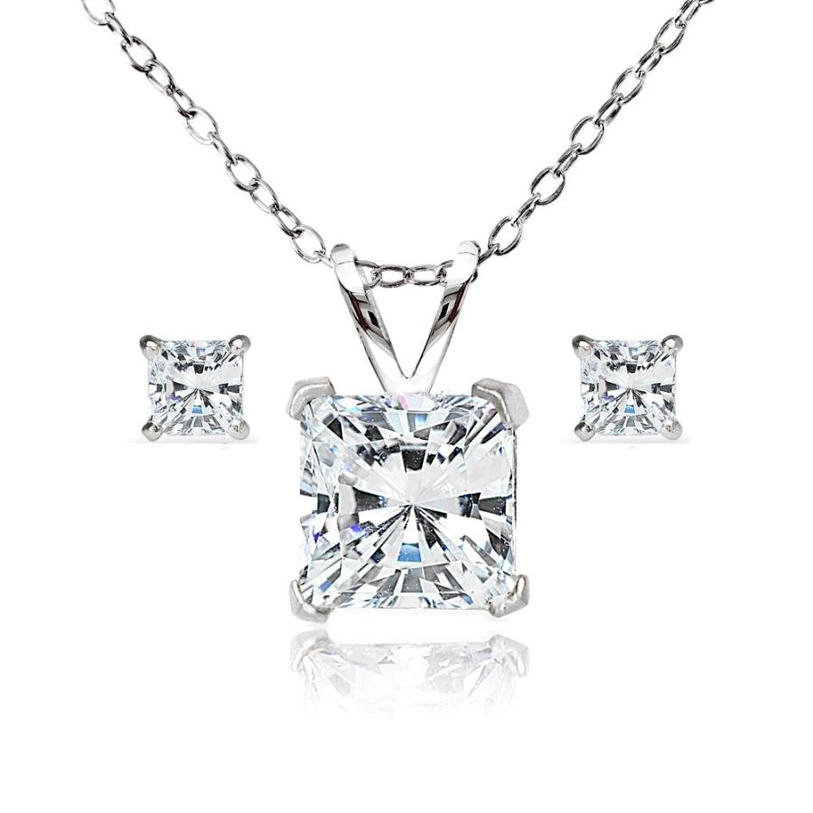 Sterling Silver AAA Cubic ネックレス ペンダント Zirconia Silver Princess cut Necklace  S Zirconia 20190423190407 02623 b