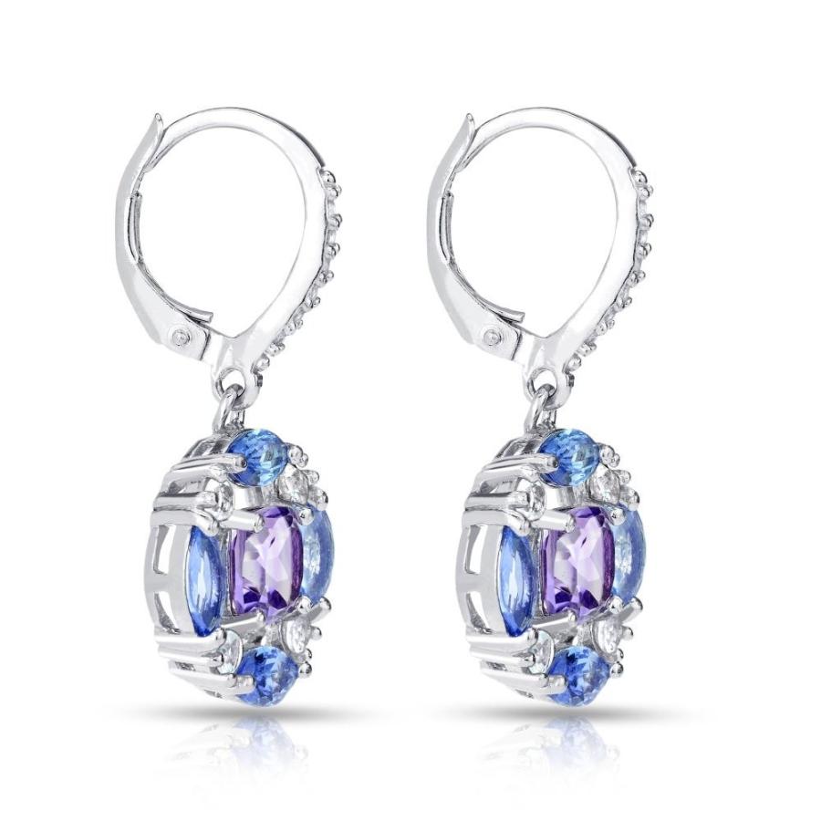 Sterling Silver Amethyst, Tanzanite and White Topaz Circle Dangle Leve