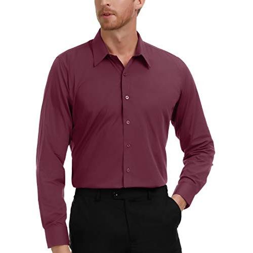PAUL JONES Men's Dress Shirts for Wedding Burgundy Business Formal Shi