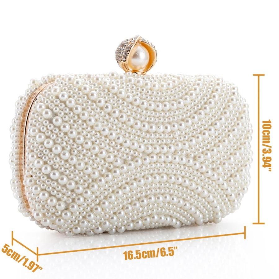 【お買い得！】 Luxury Clutch Womens LONGBLE Evening Pearl Artificial Beaded Full Bags ネックレス、ペンダント
