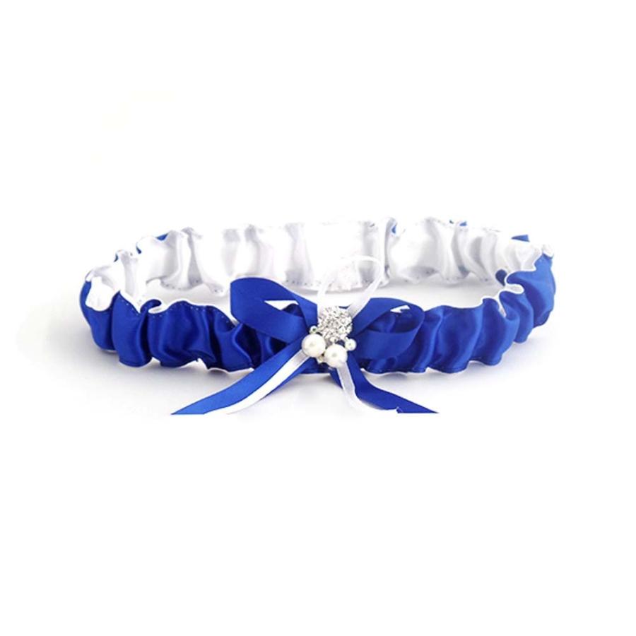 Royal Blue Satin Bride Wedding Garter with Pearl and Ribbon … (Medium)｜twilight-shop